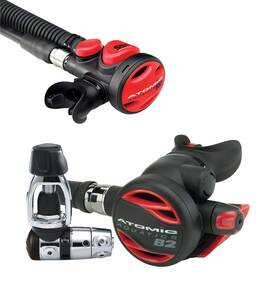 At-b2-syoke-ss1-color Atomic Aquatics B2 Regulator Yoke Sealed With Ss1 Safe Second Stainless Red