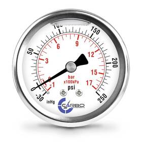 L25-sscb-v250 Carbo Instruments 2 1-2 Inch Pressure Gauge Stainless Steel Case Chrome Plated Brass Connection