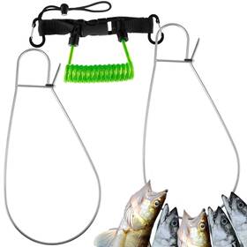 Hui-morningro-0697 Morningro 2 Pcs Large Fish Stringer Clips With 43 Inch Stainless Steel Core Fishing Lanyard