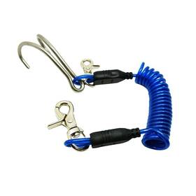 Scuba Choice 627154148909 Diving Stainless Steel Reef Double Hook With Spiral Coil Lanyard Blue