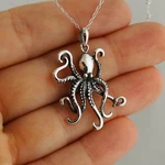 Pendant Necklace - 925 Sterling Silver Ocean Marine Octopuses Hank. Fixed Price $54.00.