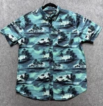 Billabong Shirt Mens Large Blue Teal Hawaiian Palm Tree Button Up 100% Cotton. Fixed Price $18.99.