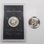 1974 Eisenhower Dollar And Us Mint 2 Unc Coin Lot 40% Silver Proof Clad. Fixed Price $30.00.